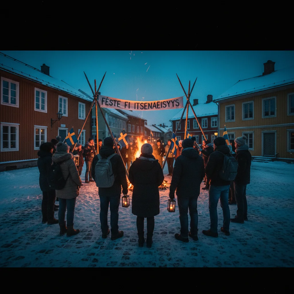 Kerzen in finnischen Fenstern am Unabhängigkeitstag