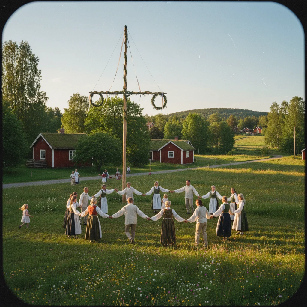 Sankthans-Feuer am Fjord in der Mittsommernacht