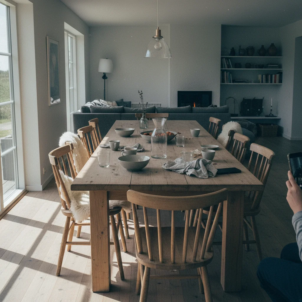 Großer Esstisch in einem dänischen Gruppenferienhaus