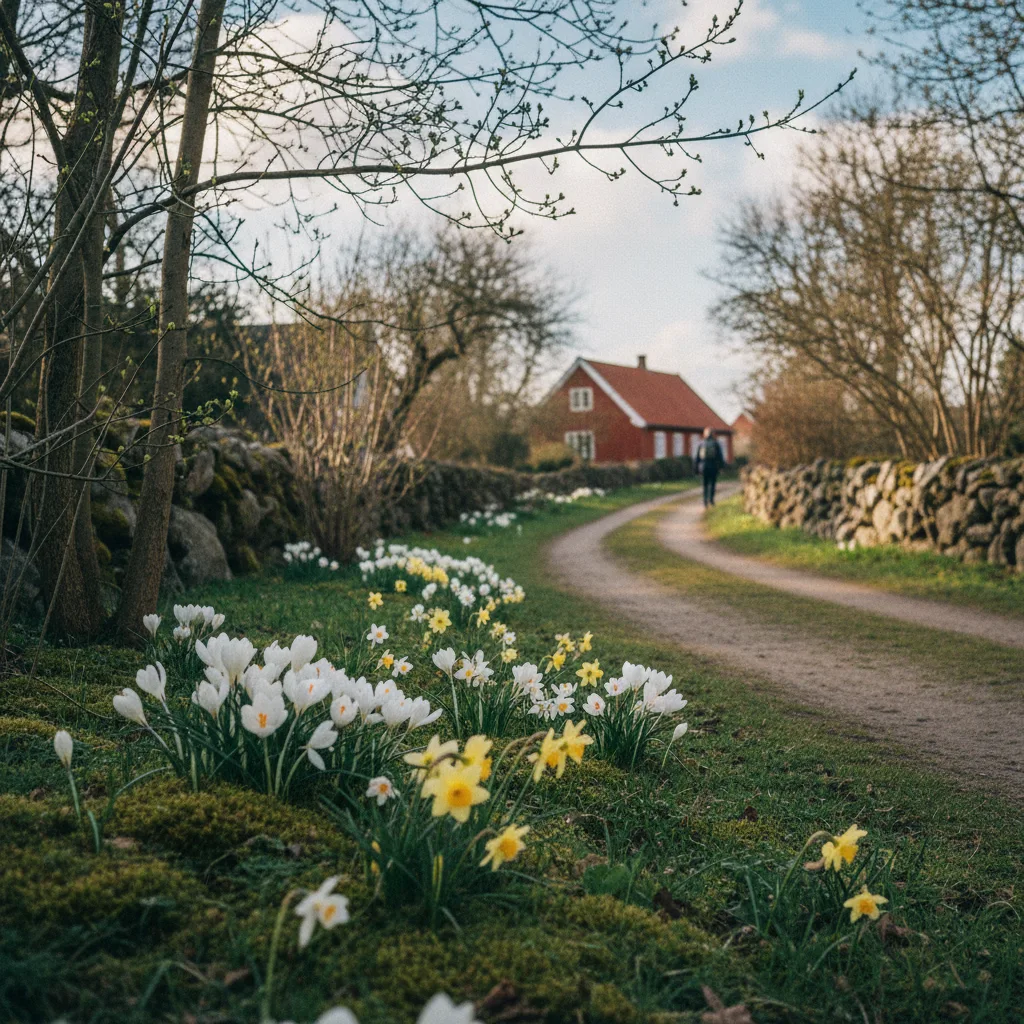 Erwachende Natur in Dänemark im Frühling mit ersten Blüten
