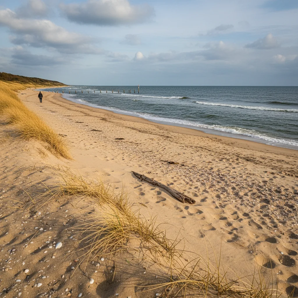 Leerer Strand in Dänemark zu Ostern mit Frühlingslicht