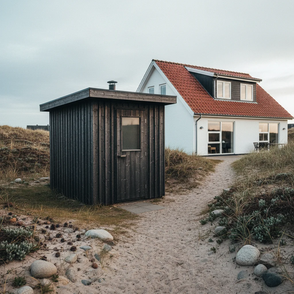 Außensauna neben einem dänischen Ferienhaus