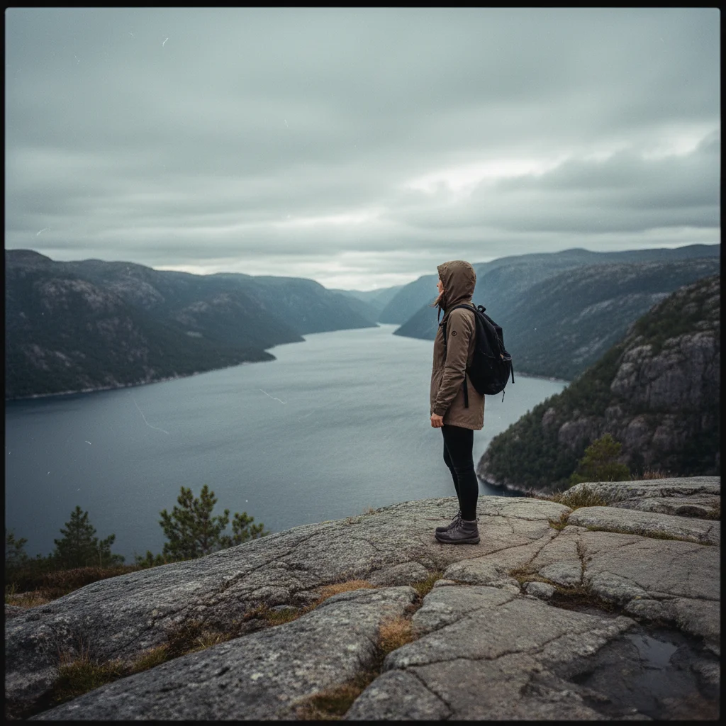 Dramatischer norwegischer Fjord mit Gewitterwolken, passend zur Ragnarök-Serie