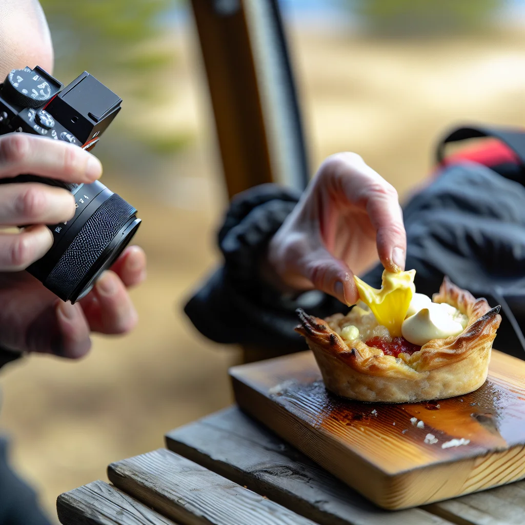 Karelische Piroggen (Karjalanpiirakka) mit Eibutter auf einem Holzbrett