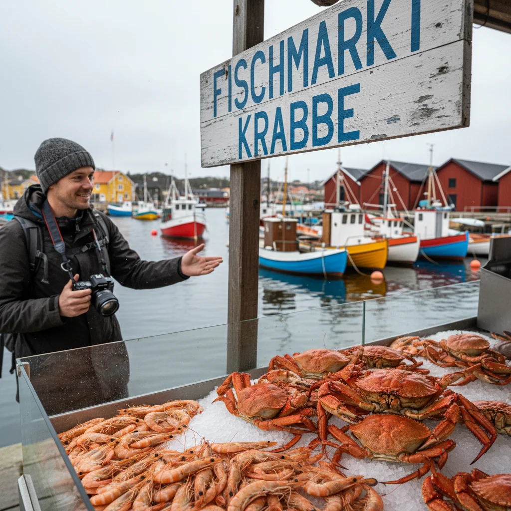 Frische Königskrabben auf Eis am Bergener Fischmarkt