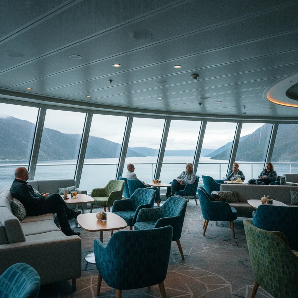Moderne Innenausstattung der Stavangerfjord mit Lounge und Panoramafenstern