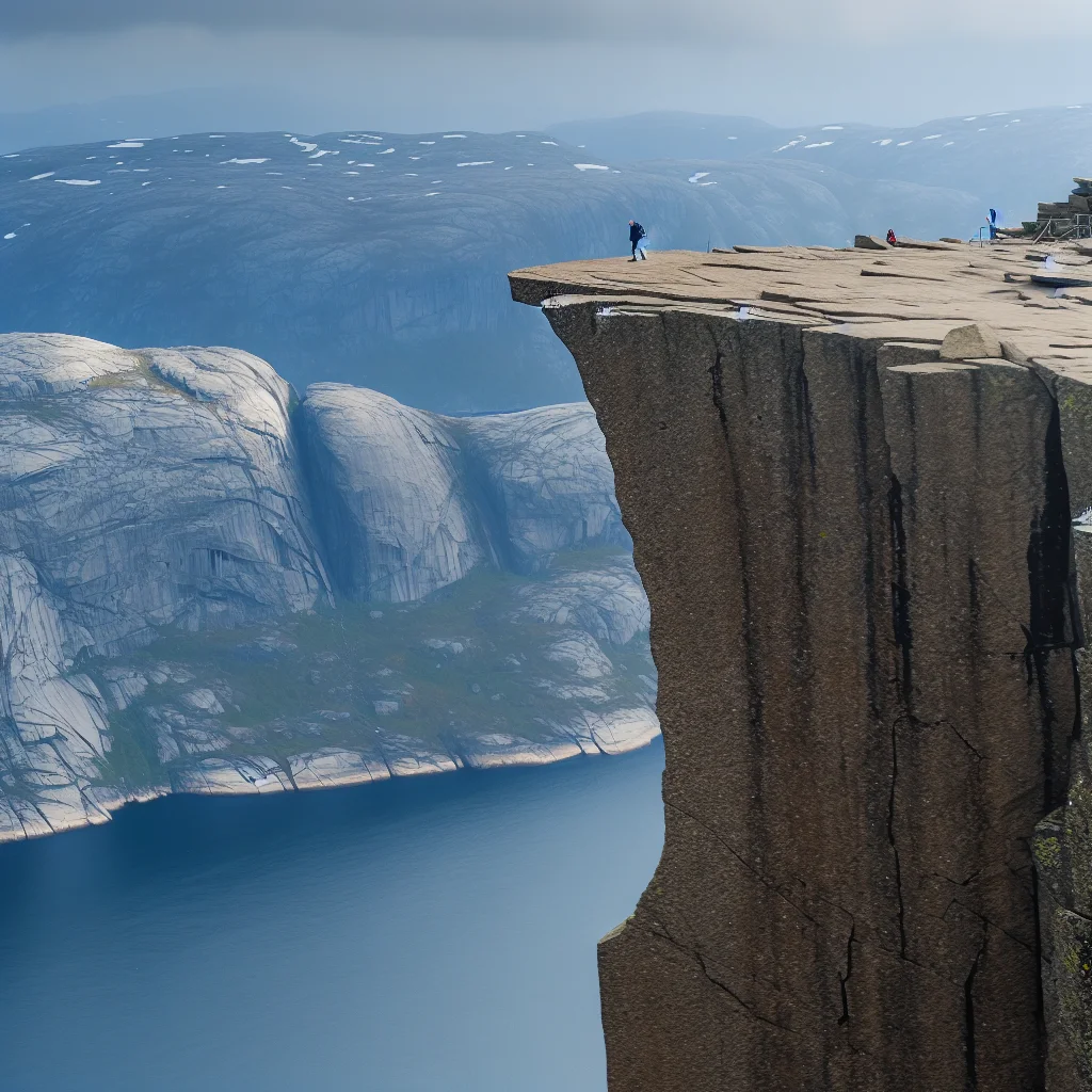 Ausblick vom Preikestolen auf den tiefblauen Lysefjord in Norwegen