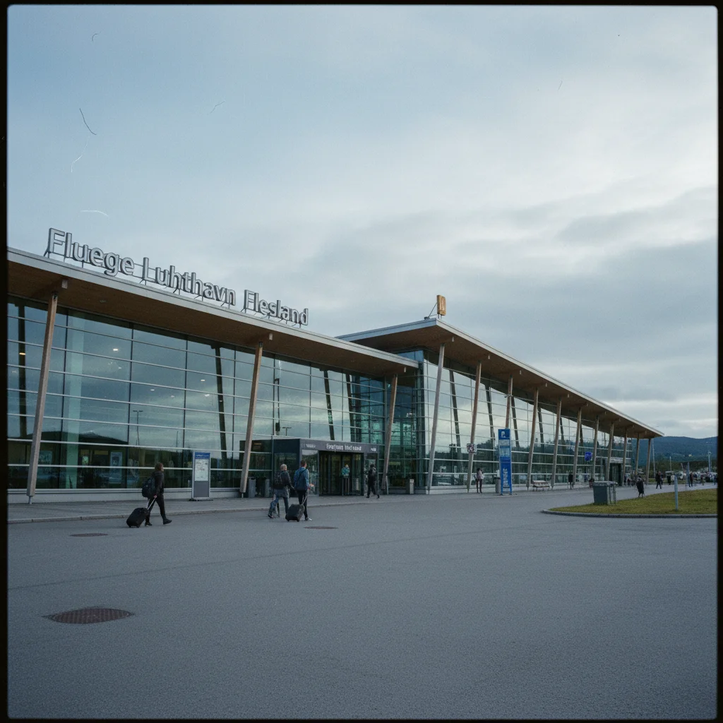 Flughafen Bergen Flesland mit Bergen und Meer im Hintergrund
