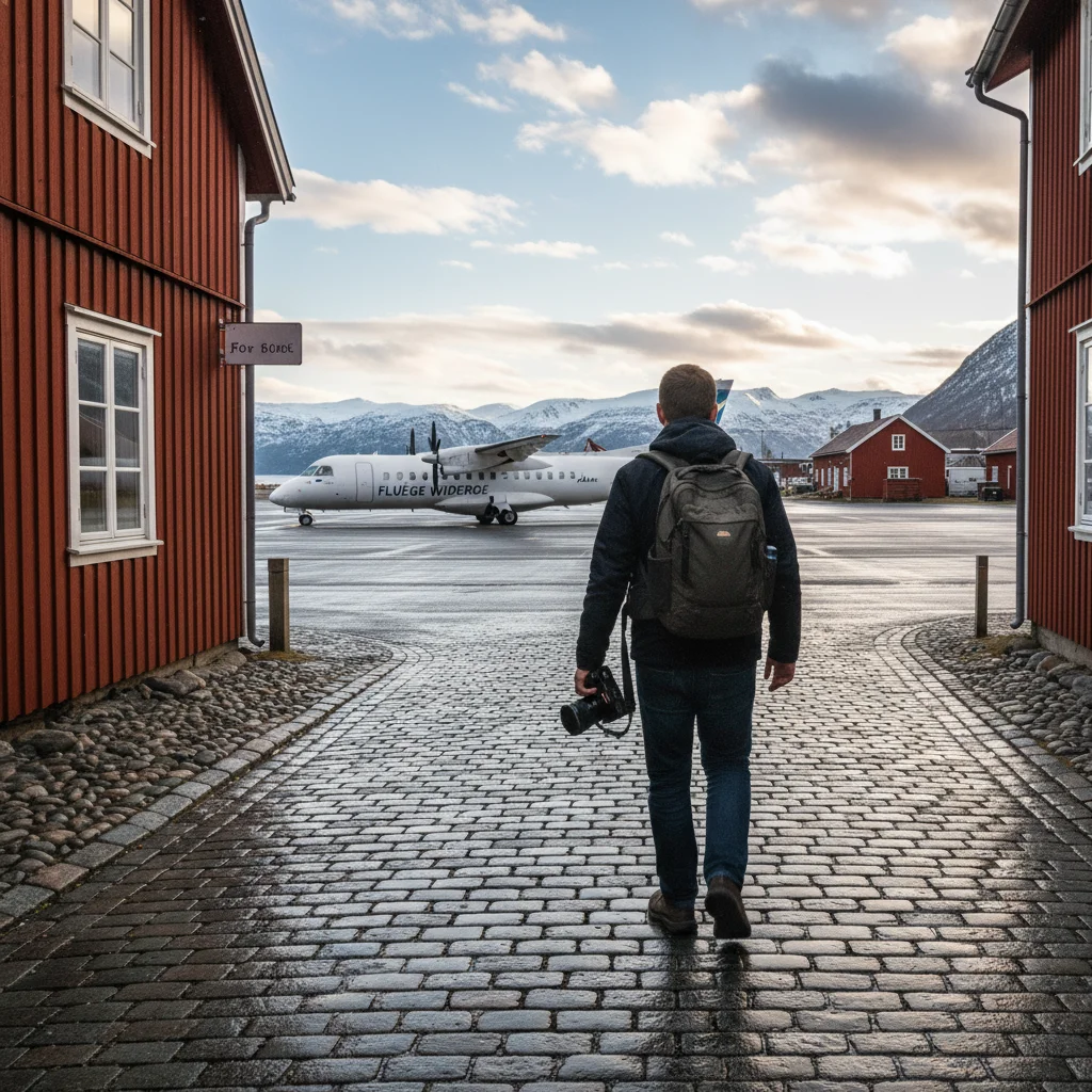 Widerøe Propellerflugzeug auf einem kleinen norwegischen Flugplatz