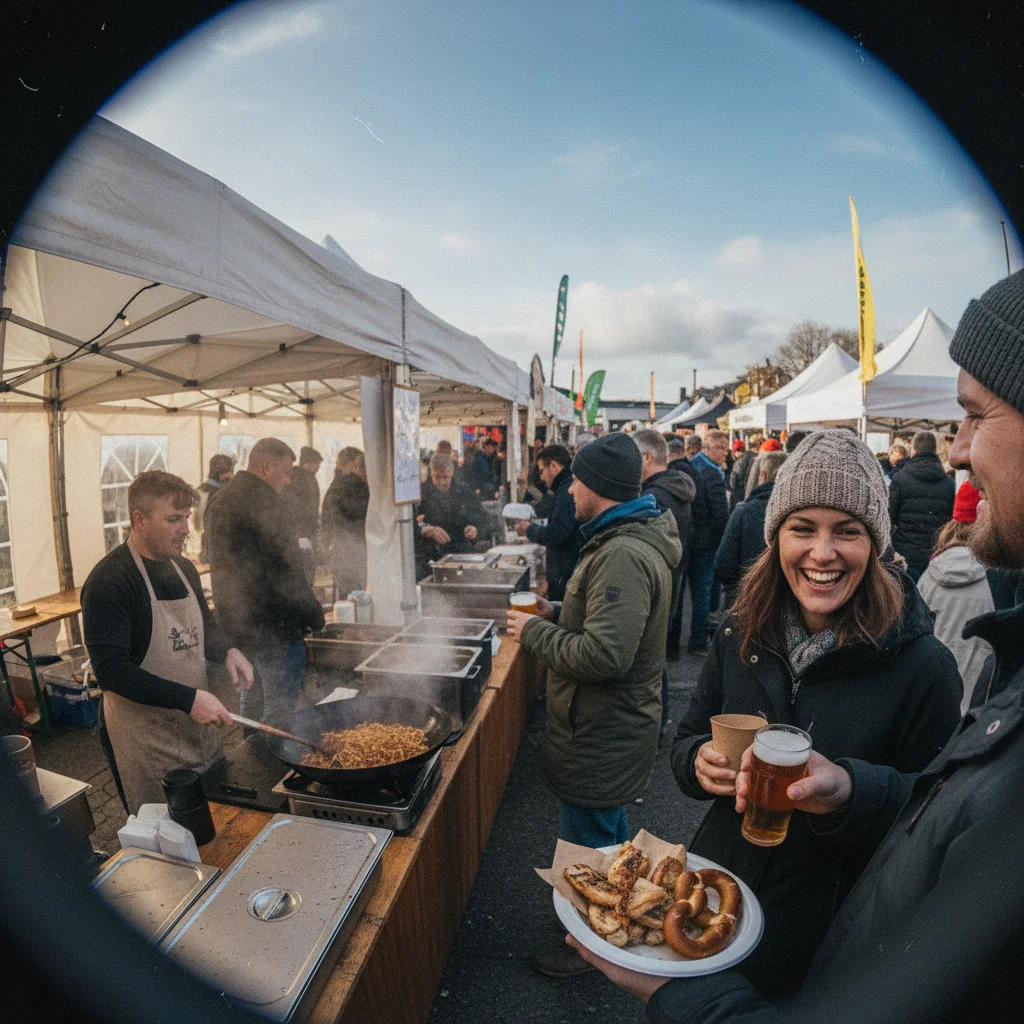 Menschenmenge am Hafen von Stavanger beim Gladmat Food Festival mit Essensständen