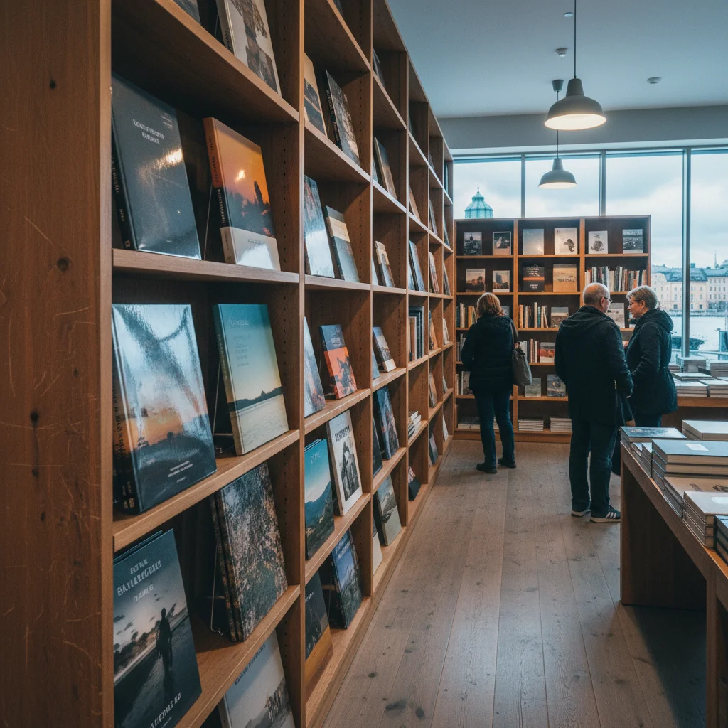 Regale mit Fotobüchern im Museumsshop des Fotografiska