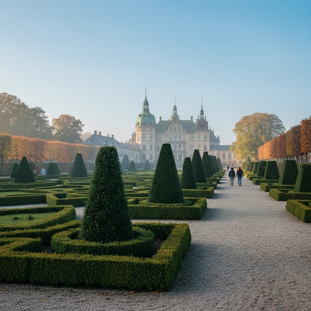 Barockgarten von Schloss Frederiksborg mit geometrischen Hecken