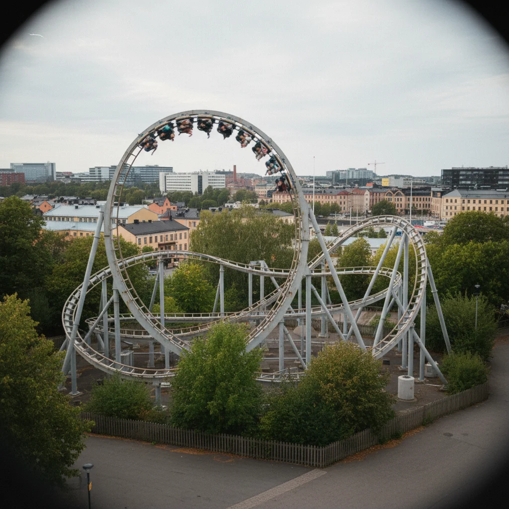 Achterbahn Helix in Liseberg Göteborg bei Nacht mit Lichteffekten