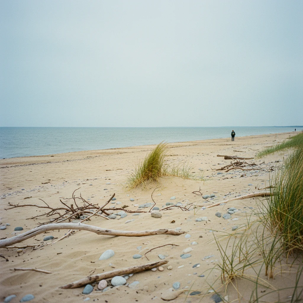 Leerer Strand an der dänischen Küste im Frühling