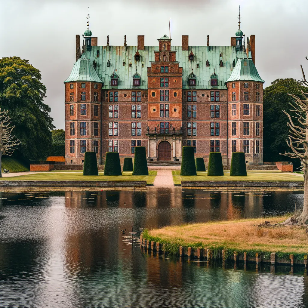 Egeskov Slot mit Wassergraben und gepflegten Gärten auf Fünen