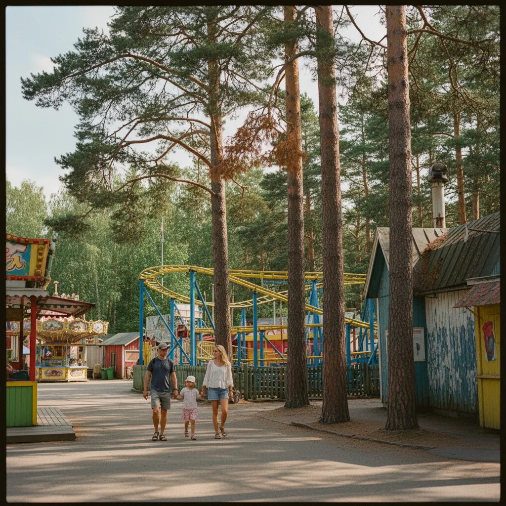 Furuviksparken bei Gävle, Freizeitpark mit Grünflächen und Blick aufs Meer