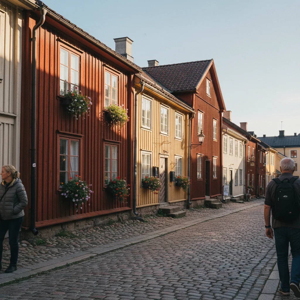 Bunte Holzhäuser in Gamla Gefle, der Altstadt von Gävle