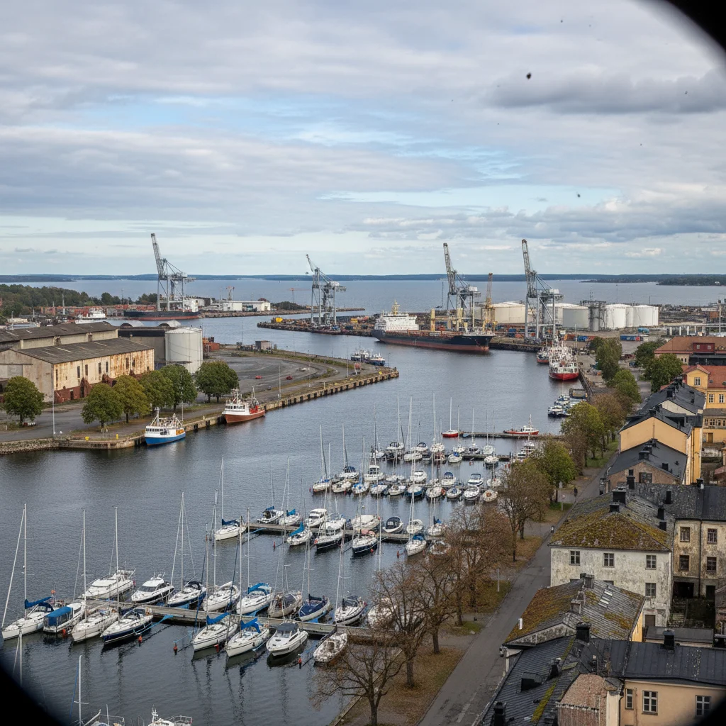 Hafenbereich von Gävle mit Wasser und Gebäuden