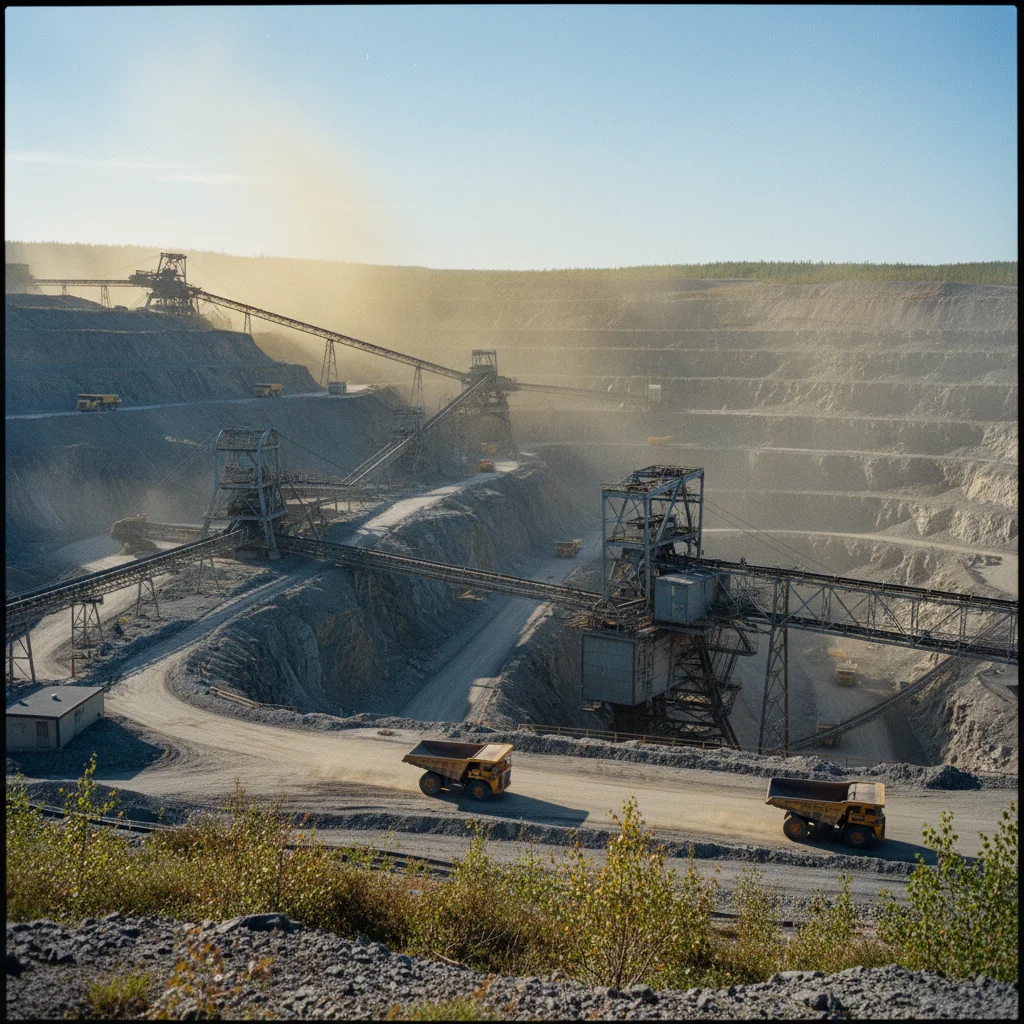 LKAB Eisenerzbergwerk bei Gällivare mit Förderanlagen und Erzhalden