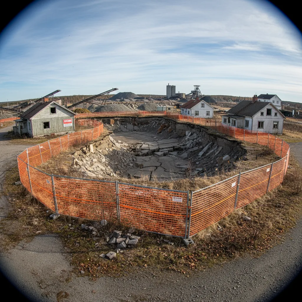 Malmberget bei Gällivare mit dem Einbruchskrater der Mine