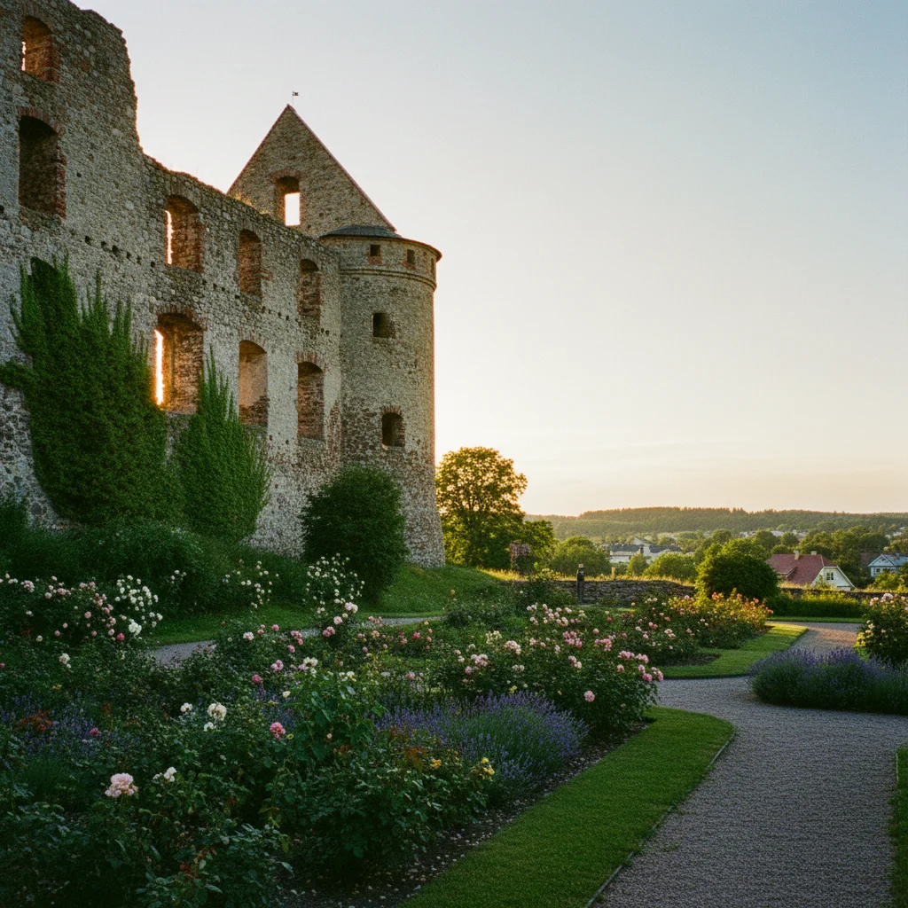 Mittelalterliche Burgruine Cēsis mit Gartenanlage