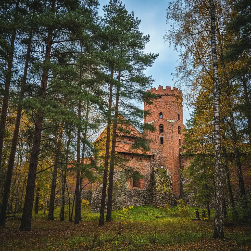 Burg Turaida mit rotem Backsteinturm zwischen Bäumen