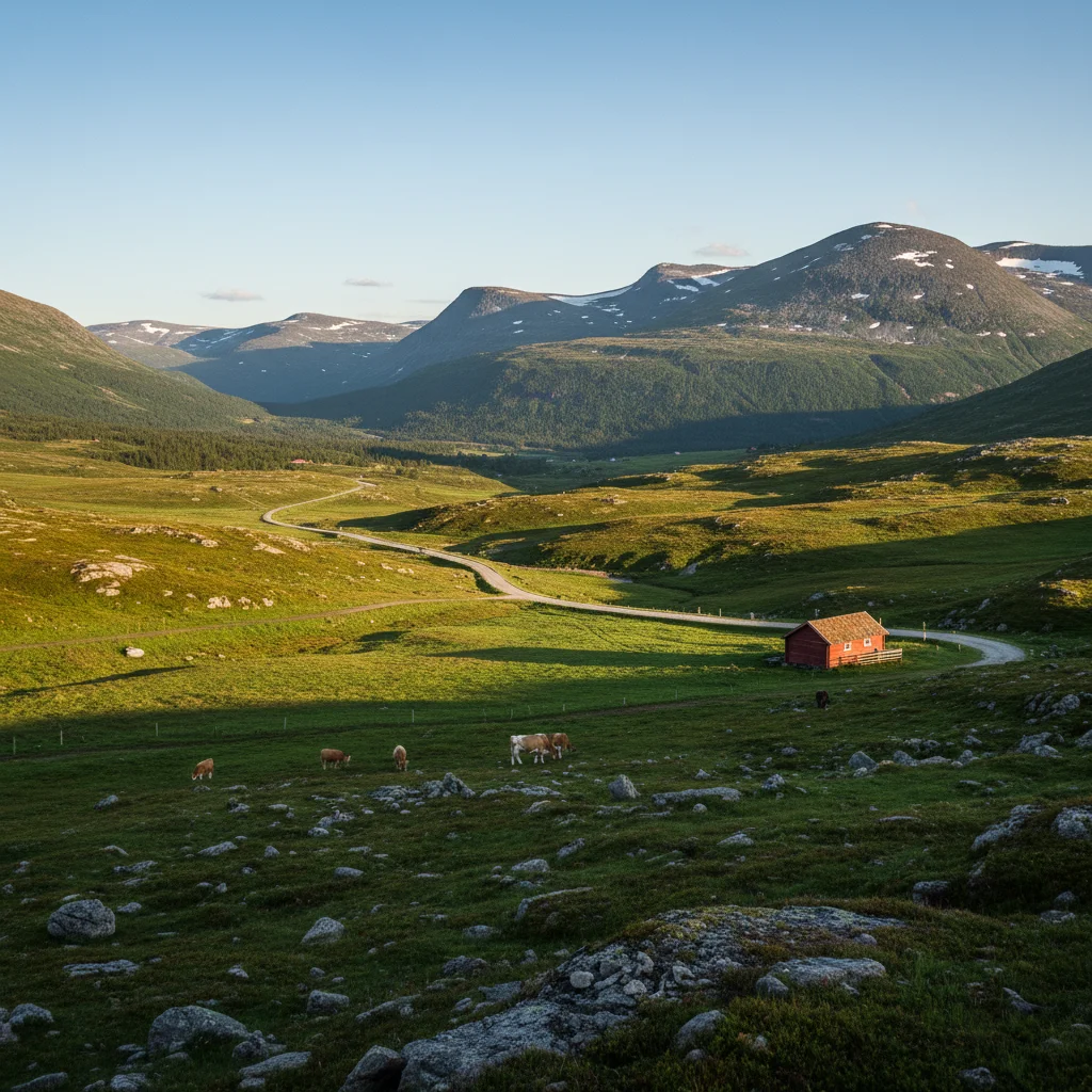 Berglandschaft in Valdres mit Almwiesen