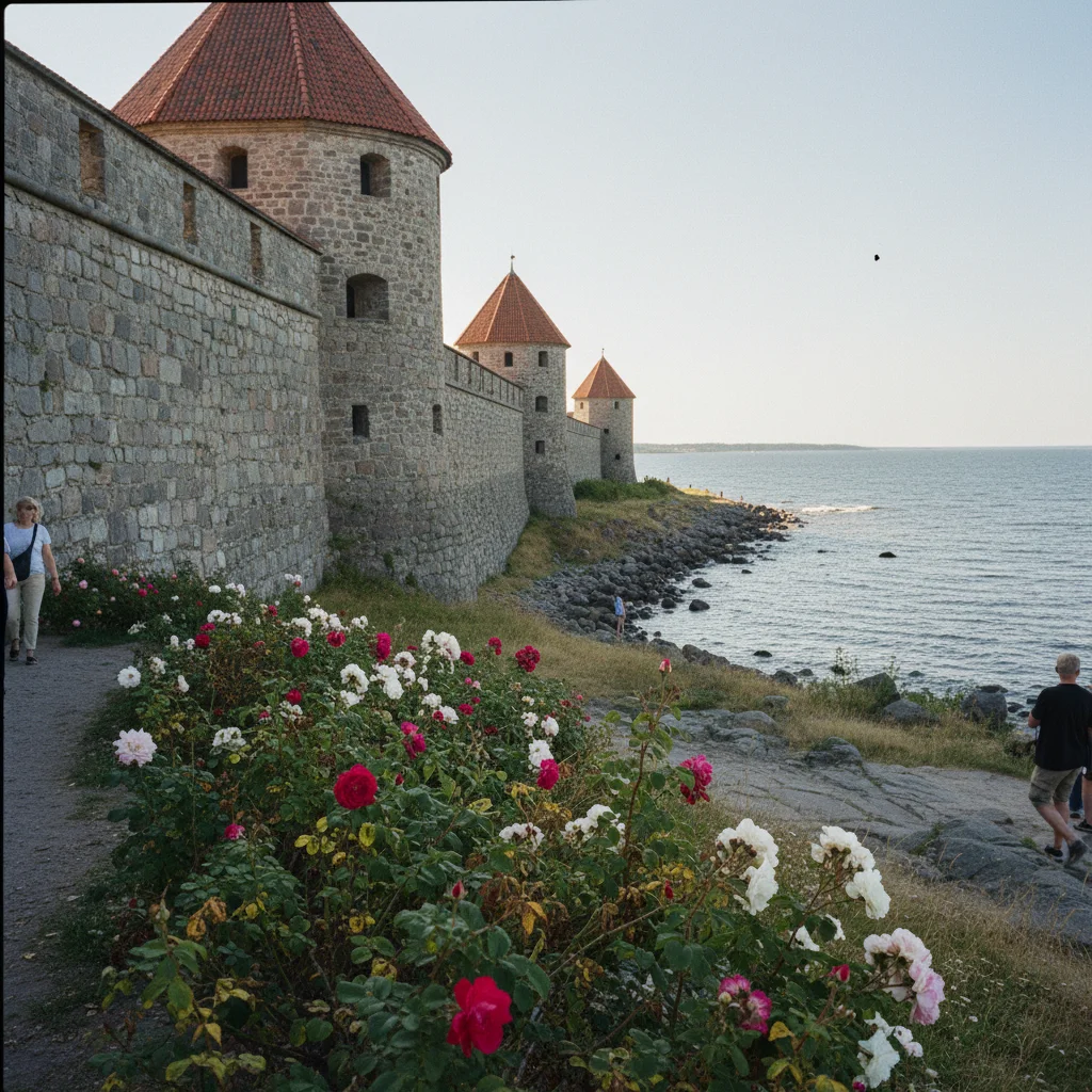 Mittelalterliche Stadtmauer von Visby auf Gotland mit Türmen und Ringmauer