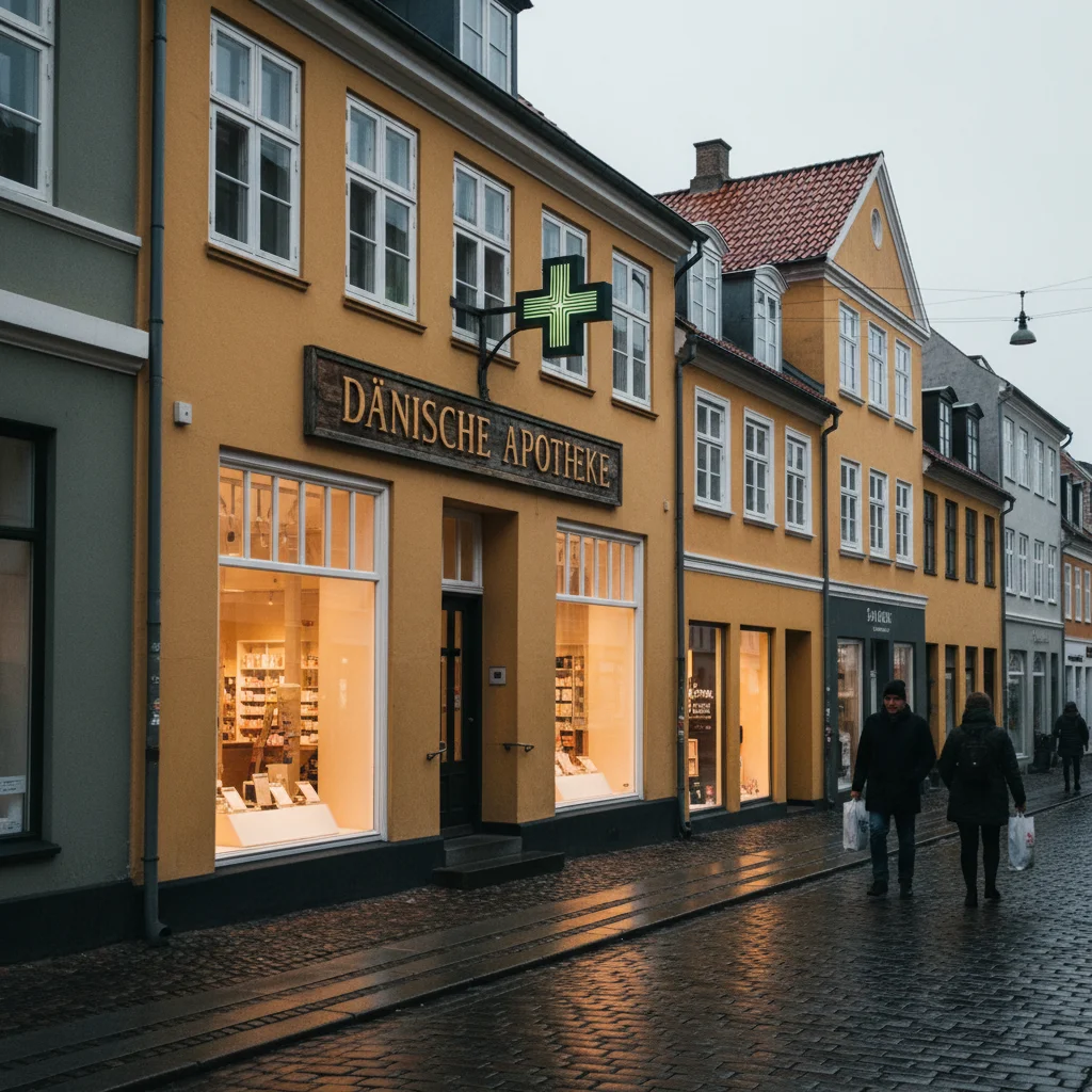 Dänische Apotheke (Apotek) mit grünem Kreuz