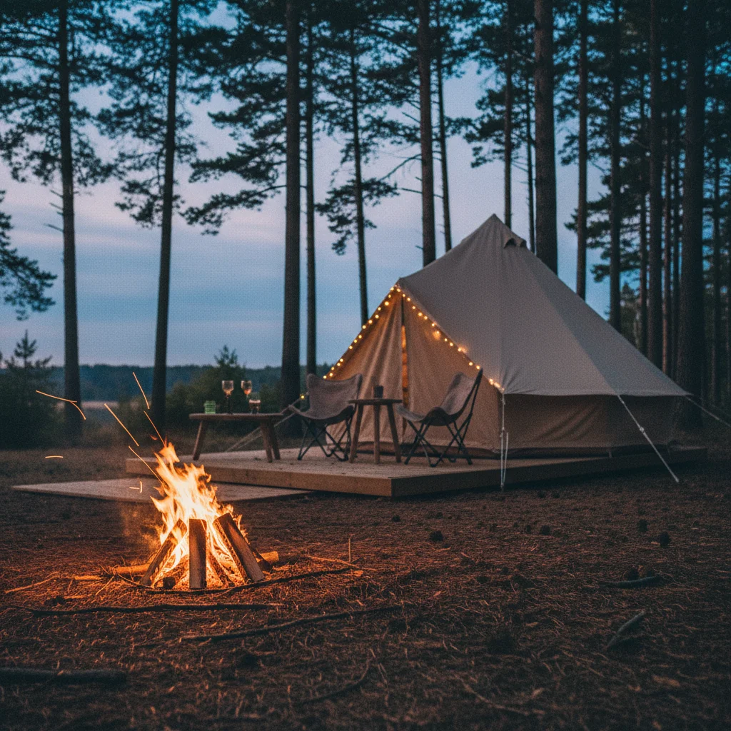 Lagerfeuer vor einer Glamping-Unterkunft in Dänemark