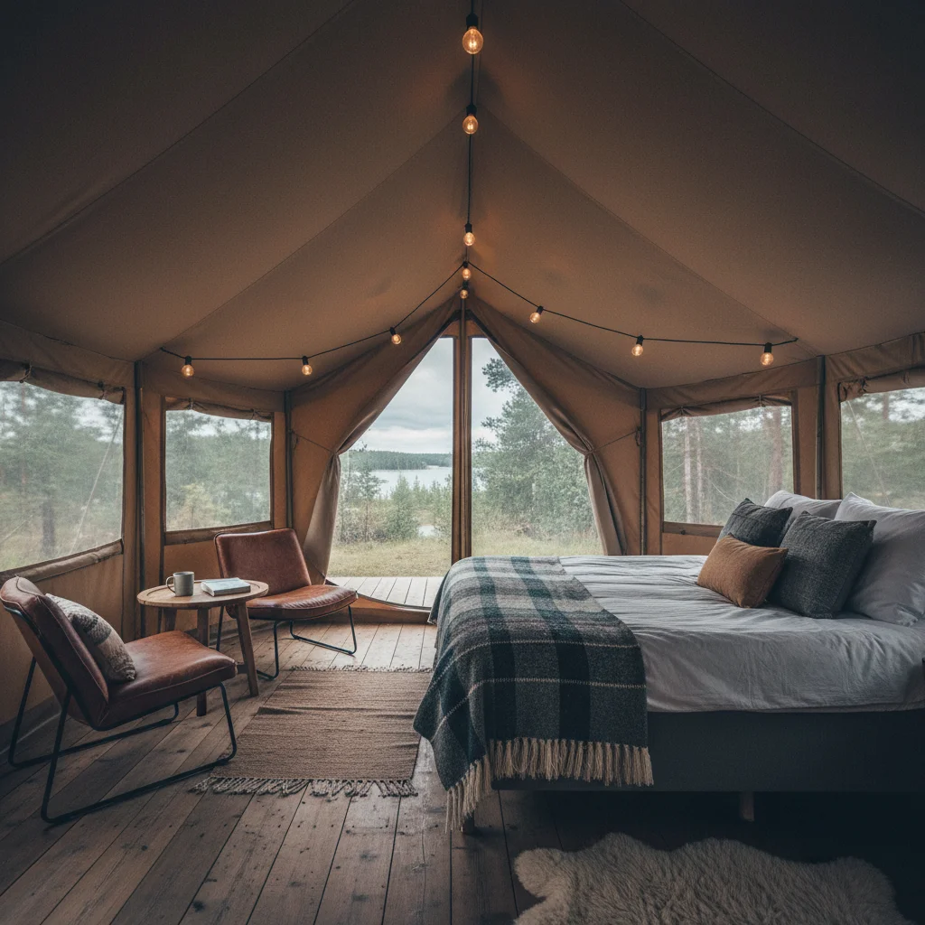 Innenraum einer Glamping-Unterkunft in Dänemark