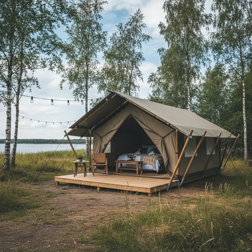 Safari-Zelt auf einem Glamping-Platz in Dänemark