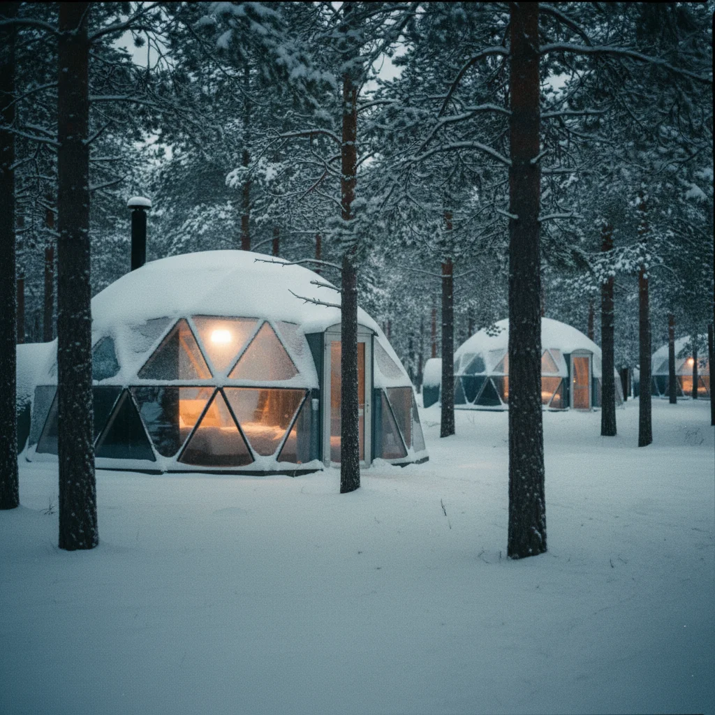 Verschneite Glasiglus in der finnischen Winterlandschaft