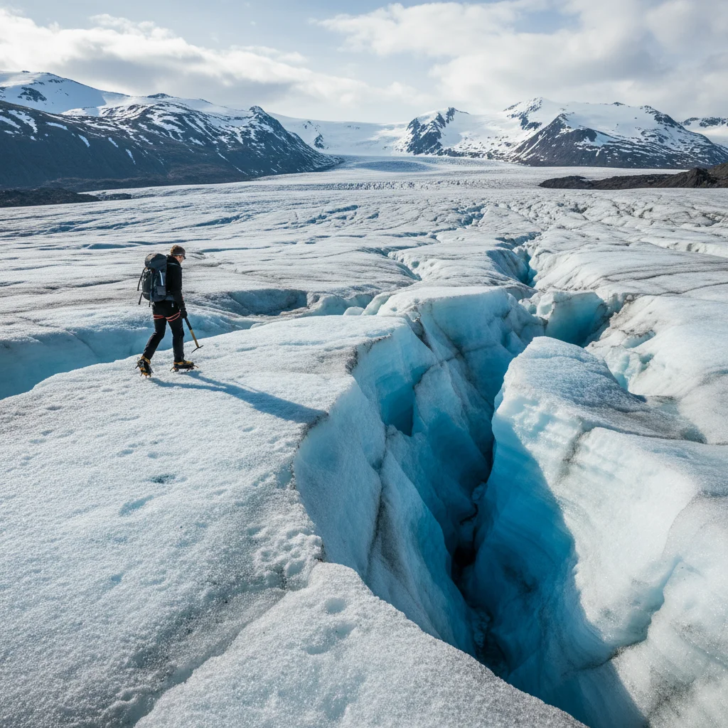Wanderer mit Steigeisen auf dem Nigardsbreen Gletscher in Norwegen