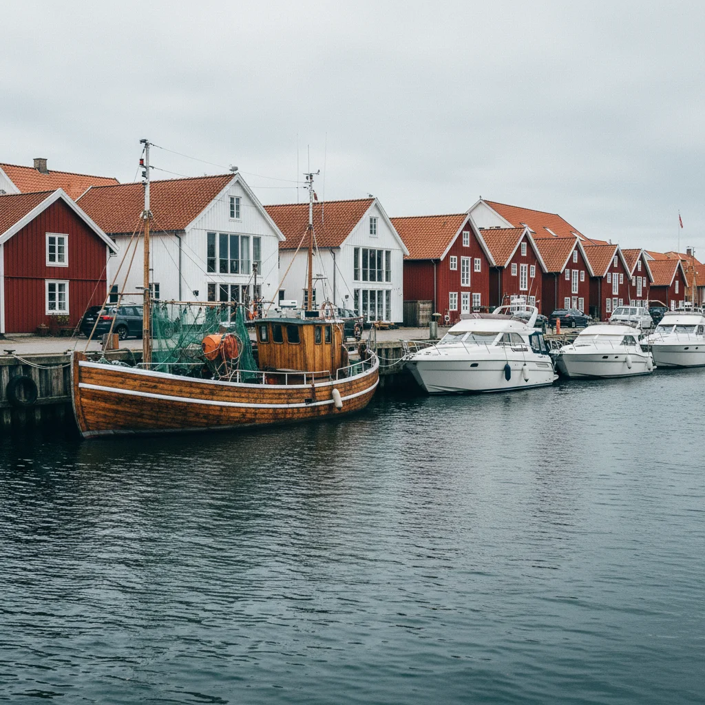 Hafen von Grenaa mit Fischerbooten, Yachten und Hafengebäuden