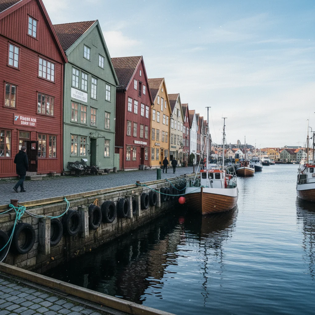 Blick auf den Hafen von Bergen mit Bryggen im Hintergrund