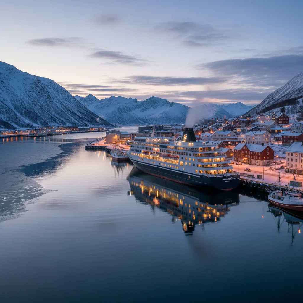 Hafen von Hammerfest in der Dämmerung