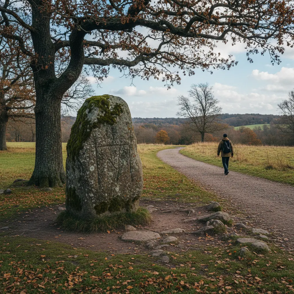 Historischer Runenstein am Hærvejen in Jütland