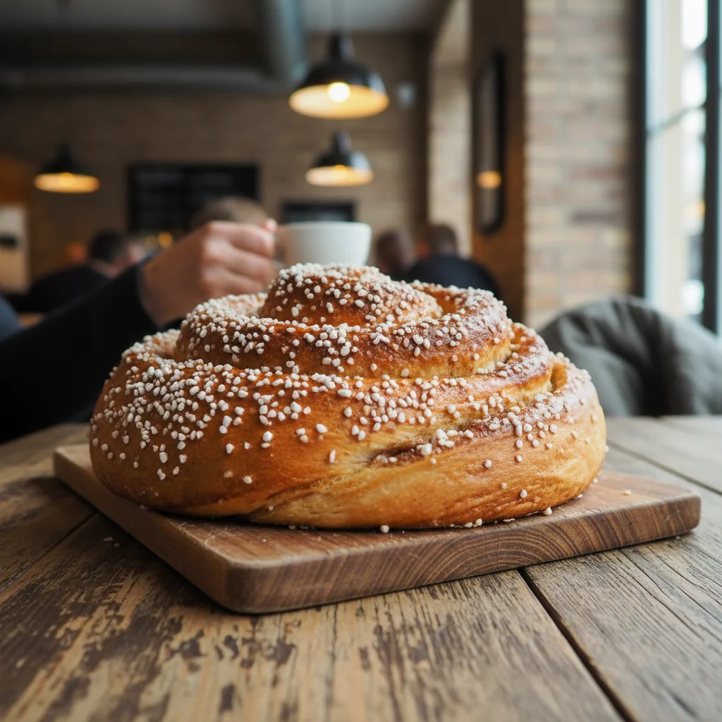 Die berühmte riesige Zimtschnecke Hagabulle im Café Husaren in Göteborg