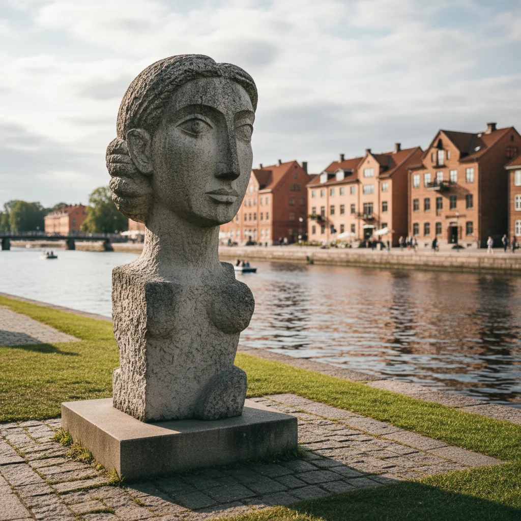 Picasso-Skulptur Kvinnohuvud am Nissan-Ufer in Halmstad