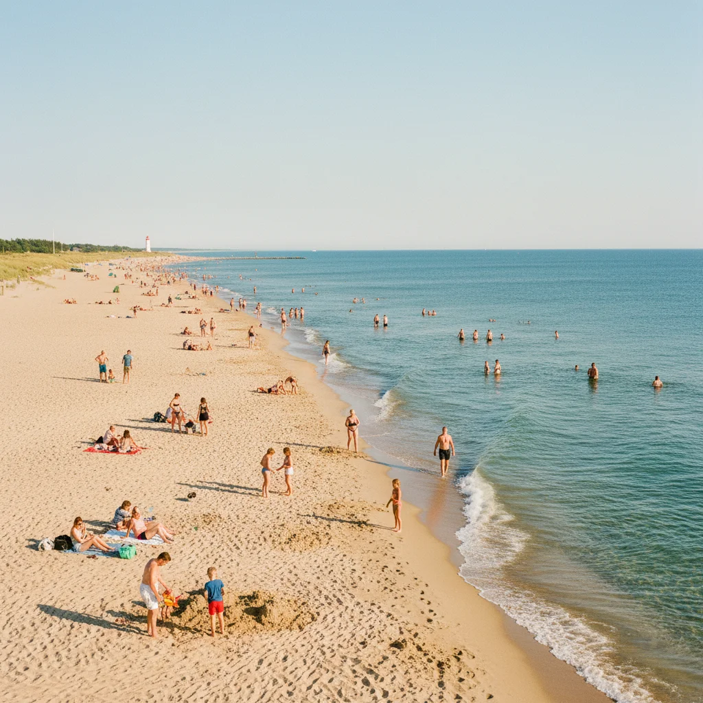 Tylösand Strand bei Halmstad mit breitem Sandstrand und Badegästen im Sommer