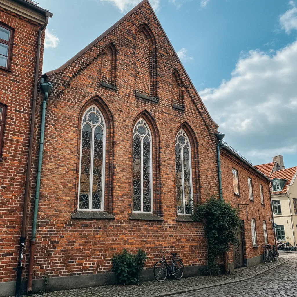 Backsteingiebel einer historischen Hansestadt mit gotischen Fenstern