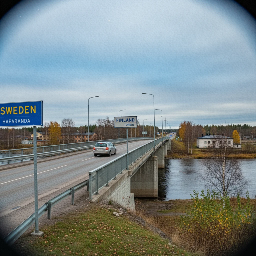 Die Grenzbrücke zwischen Haparanda in Schweden und Tornio in Finnland