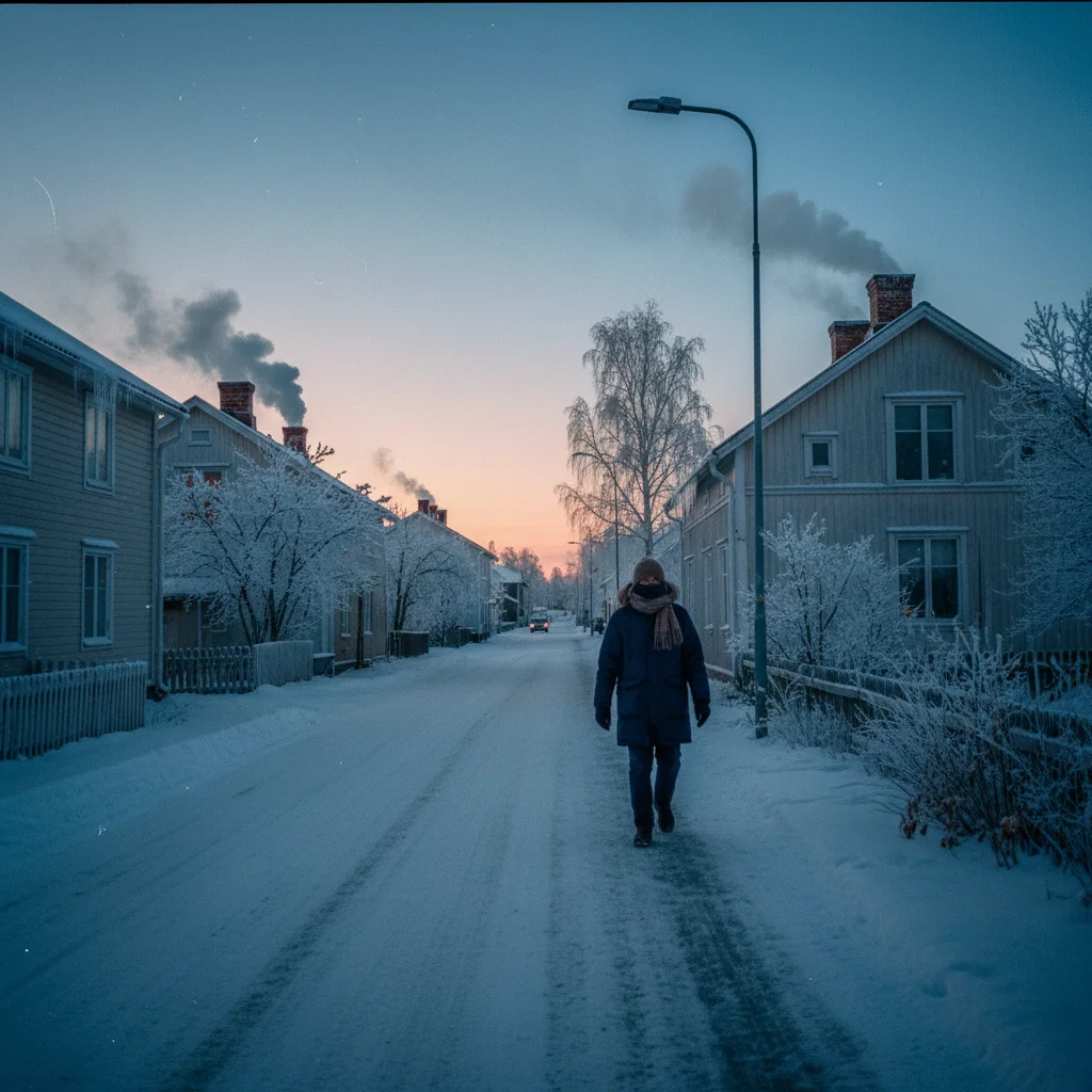 Winterlandschaft in Haparanda mit zugefrorenem Bottnischen Meerbusen und Schnee