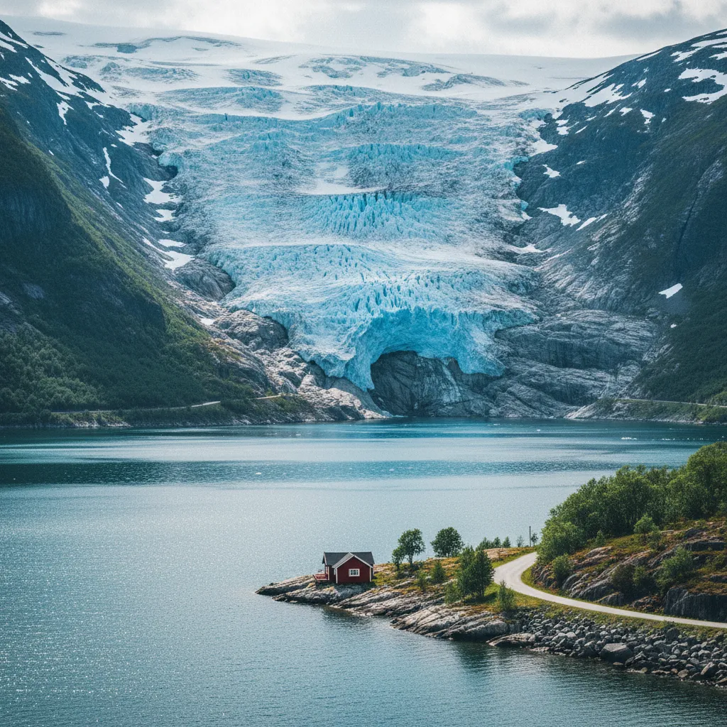Der Folgefonna-Gletscher über dem Hardangerfjord