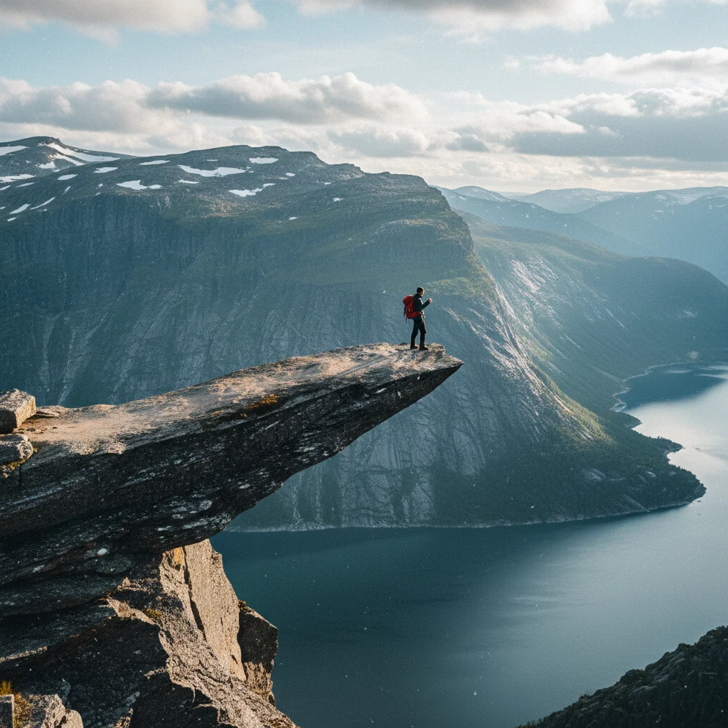 Die Trolltunga ragt horizontal über den Abgrund hinaus