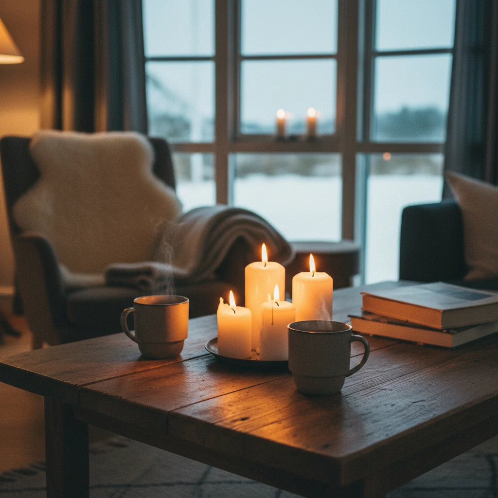 Gemütliches Hygge im dänischen Ferienhaus mit Kerzen und Tee