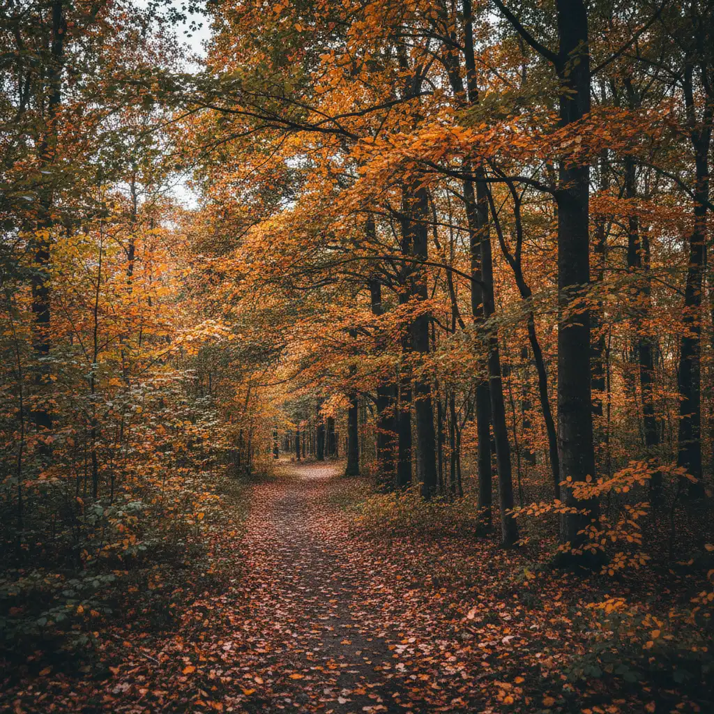 Herbstlicher Wald in Dänemark mit buntem Laub