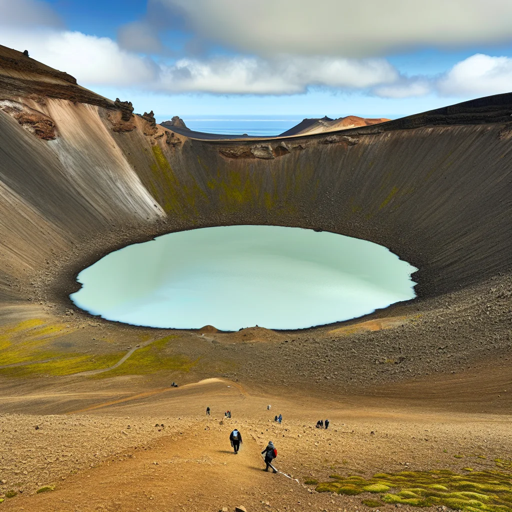 Der milchig-blaue Víti-Kratersee in der Askja-Caldera, Islands Hochland