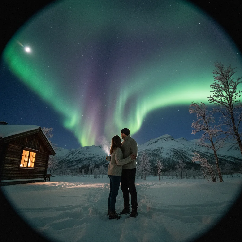 Nordlichter über verschneiter Landschaft in Nordnorwegen